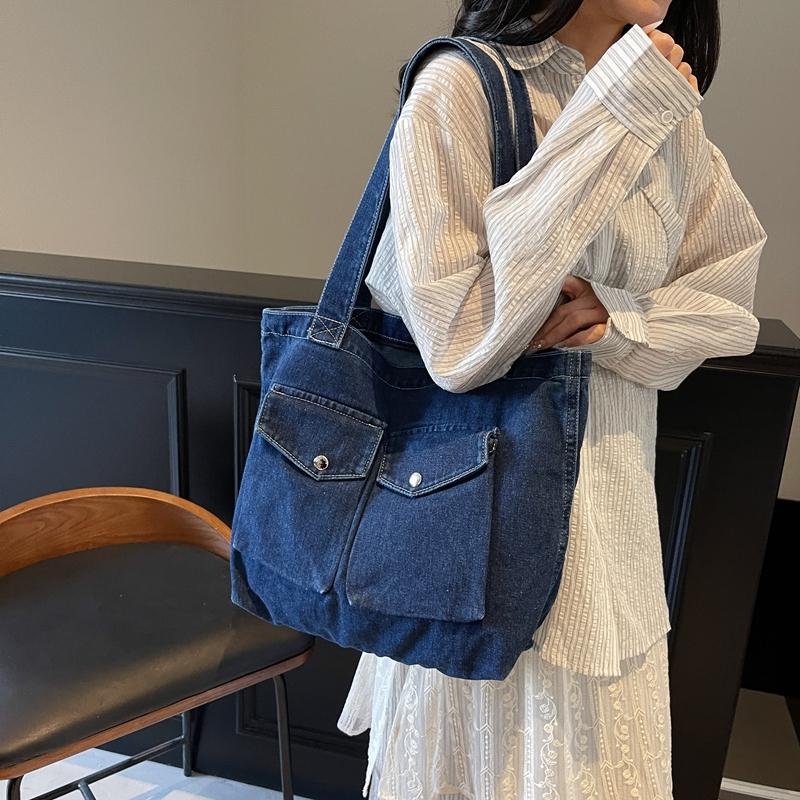 Большая вместительная сумка-тоут женская джинсовая сумка через плечо студенческая сумка для занятий