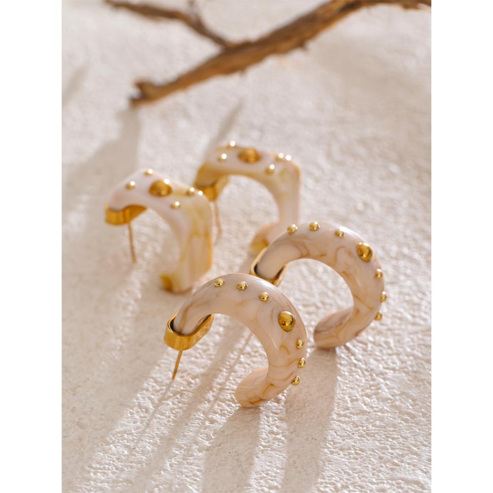 Eetit Stylish Vintage Cowboy Style Resin C Shape Classic Geometric Earrings Daily Stainless Steel Fashion Attractive Jewelry