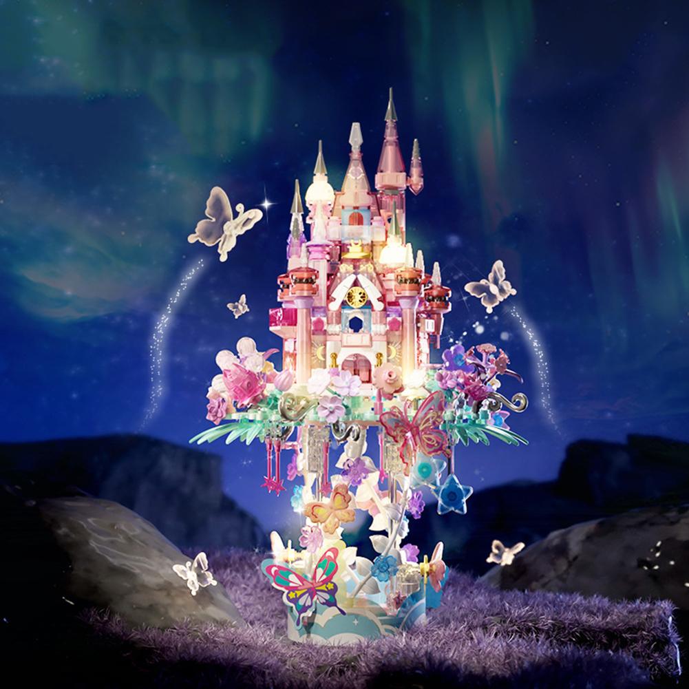 Flower Castle Building Blocks Set With Lights Dream Castle Building Kit DIY Assembly Toy Ornaments Gifts For Kids