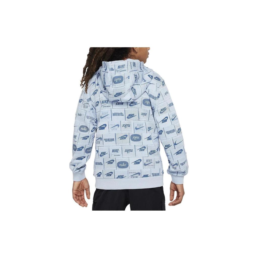 Nike Hoodie All Over Print Design Thin Fleece Loose Fit Long Sleeve Kids Hoodies Blue FN8741-440