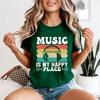Music Is My Happy Place Music Lover Unisexs TShirt Retro Headphones