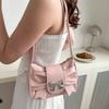 PU Leather Square Pleated Handbag Underarm Bow  Armpit Bag Fashion Bowknot Shoulder Bag  Work