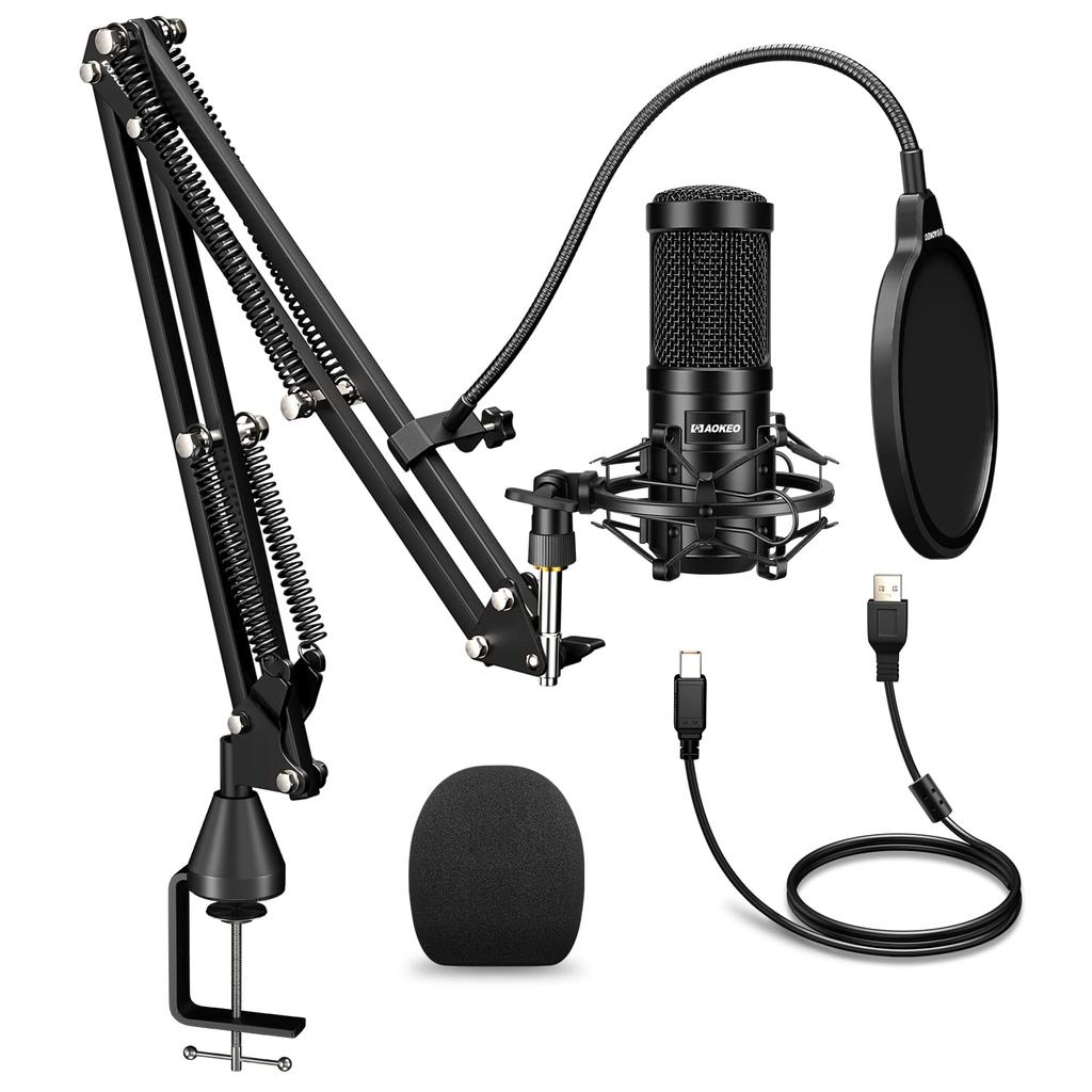 Aokeo USB Microphone Condenser Microphone PC Microphone Microphone Set Pop Guard and Arm PC Microphone Applicable Recording Live Game Commentary Work