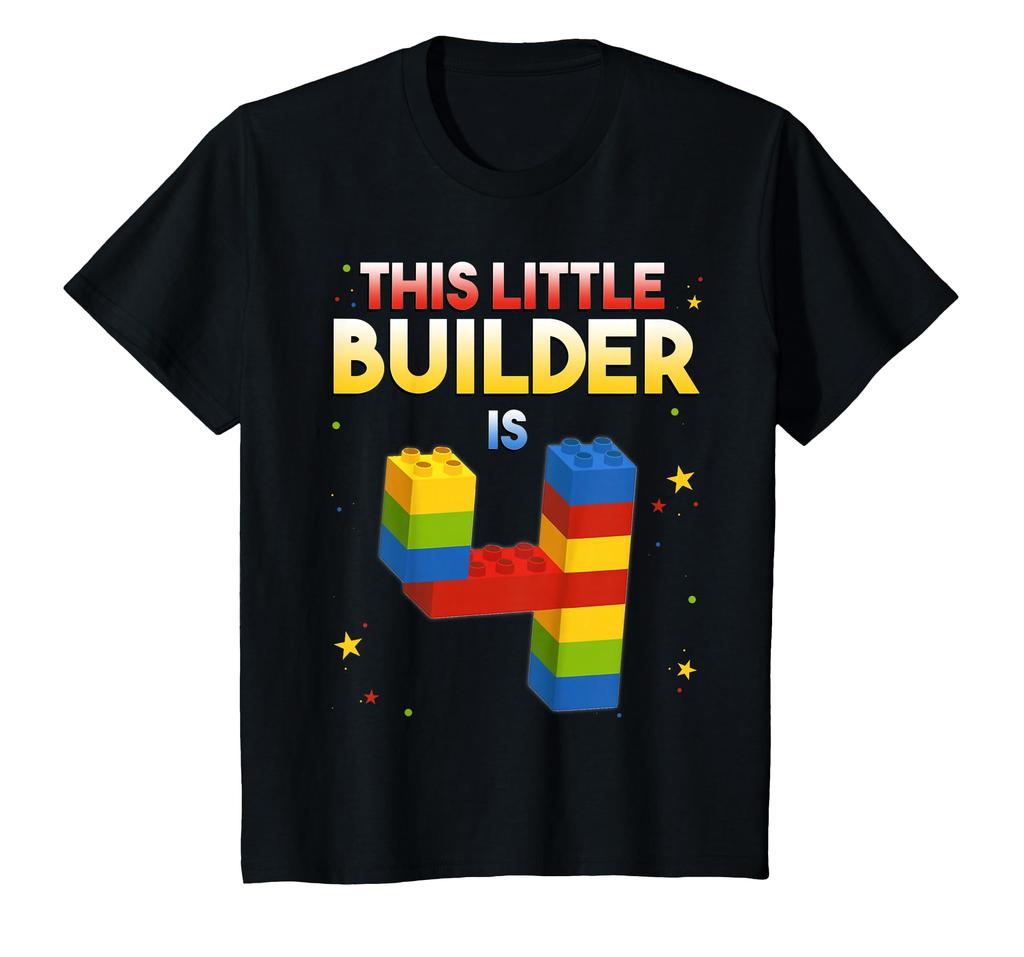 4 Years Old Builder Boys Girls Gift Building Blocks Birthday T-Shirt
