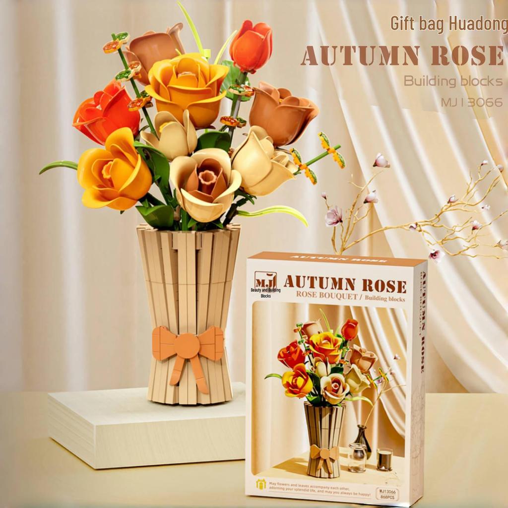 Building Block Flower Bouquet - Decorative Simulated Floral Gift for Girls