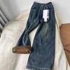 Женские джинсы с высокой посадкой, на флисовой подкладке, широкие штанины, в стиле ретро - Зимние облегающие брюки прямого кроя
