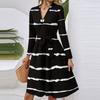 Women's Fashion Casual V-Neck Long Sleeve Waist Floral Print Midi Dress