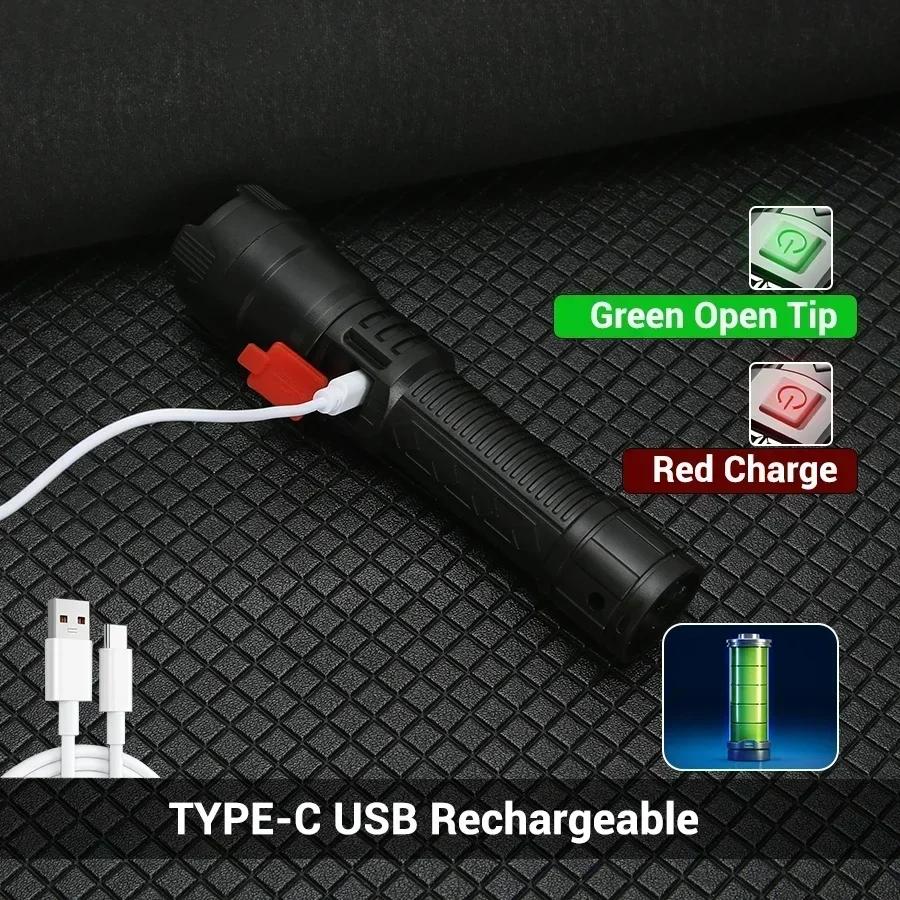 Мощный фонарь Сильный свет Дальний свет Светодиодный Тактический фонарь USB-перезаряжаемый Телескопический зум Наружный Кемпинг Езда Фонарь