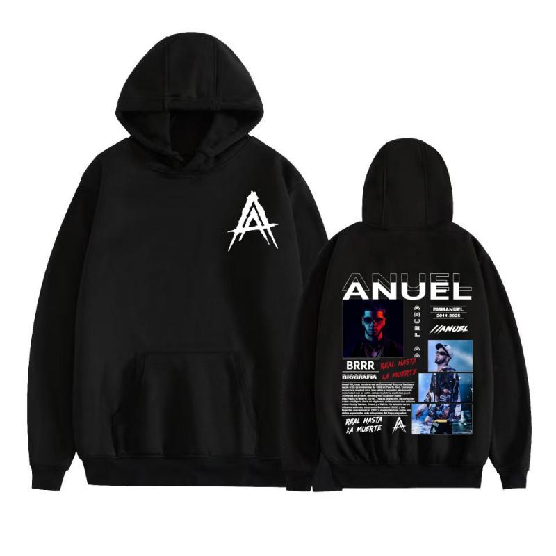 Худи с графическим принтом рэпера Anuel AA Real Hasta La Muerte 2026 для мужчин и женщин, модный пуловер в стиле хип-хоп Харадзюку, с длинным рукавом, толстовка, топы