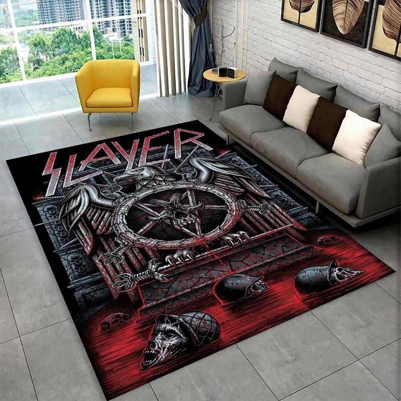 Retro Slayer Heavy Metal Rcck Band Sign Carpet Rug for Bedroom Living Room Sofa Doormat Home Decor,Kid Game Area Rug Non-slip