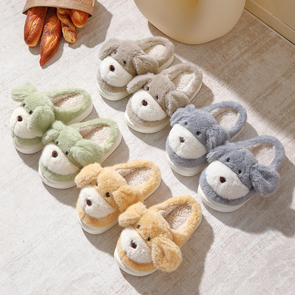 Mao Mao Slippers Winter Indoor Non-slip Home Use Velvet Warm Cartoon Cute Couple Cotton Slippers Outer Wear