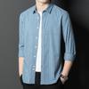 Новая мужская рубашка с длинными рукавами для молодежи и среднего возраста, деловая повседневная рубашка из настоящего ледяного шелка в клетку, деловая