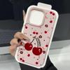 Милый чехол с принтом вишневых цветов, противоударный матовый чехол для iPhone 16 Pro Max 15 14 Pro 13 12 11, кожаная текстура TPU, тонкий мягкий чехол для телефона