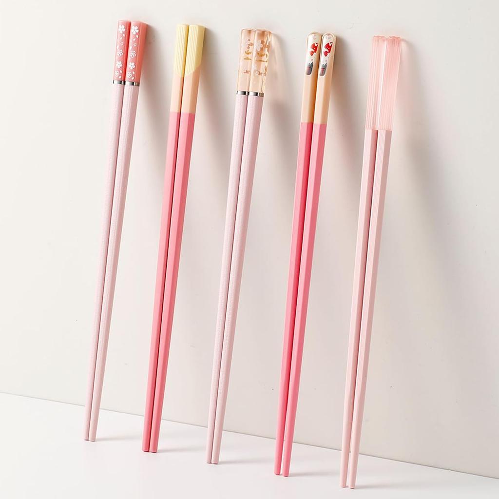 Chopsticks Reble Dishwasher Safe, 9.57 inches Pink Non-slip Lightweight Fiberglass Chop Sticks, Asian Cuisine Japanese Chinese Chopstick Gift Set, 5