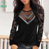 My Wardrobe Authorization Women Shirts Long Sleeve Lace Sequins Hallow Out V-Neck Long Sleeves Solid Blouses Pullover Tops