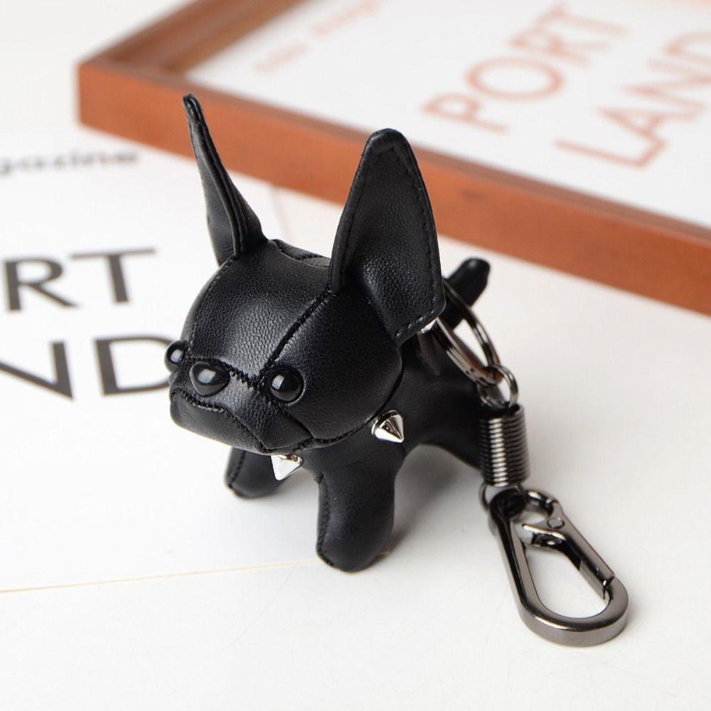 French Bulldog Dog Pendant Cartoon Dog Dolls Kawaii Chubby Leather Keychain Gift