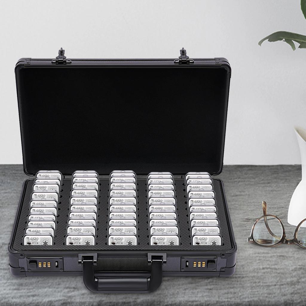 Коробка для хранения слябов с монетами с ручкой, вместимость 50 слябов, алюминиевый кейс, надежный органайзер для демонстрации для коллекций монет, держатель для монет