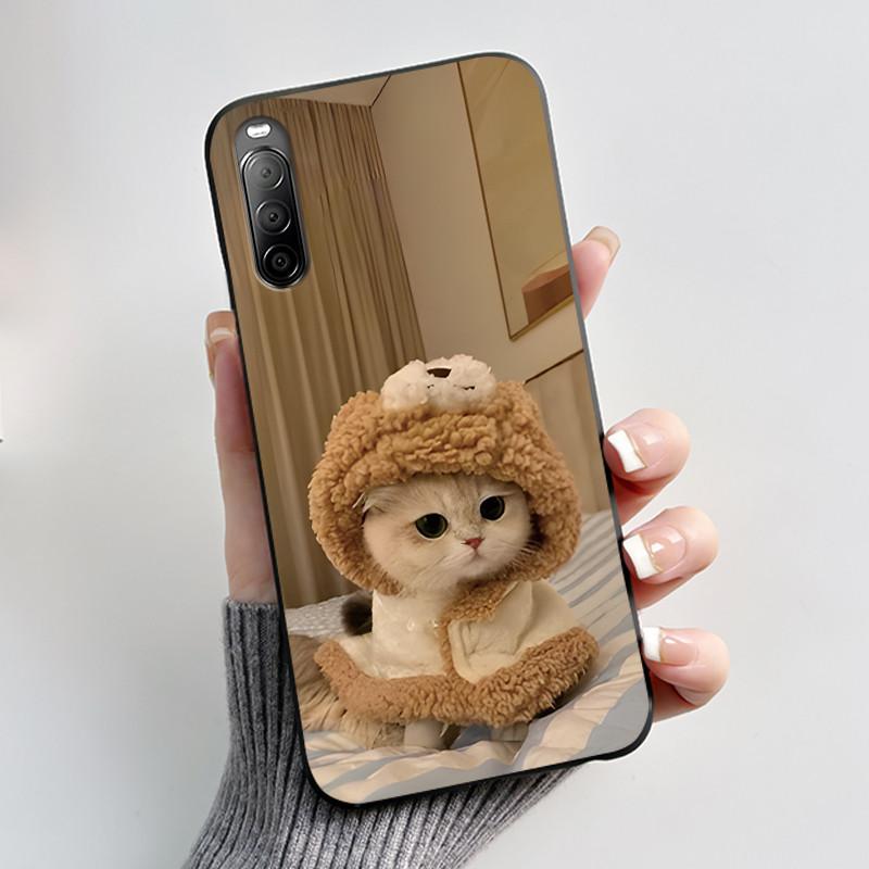 Чехол для телефона Sony Xperia 10 II / 10 III Эстетичный Модный Милый Кот Астронавт Черный Силиконовый Мягкий Ударопрочный Задний Чехол