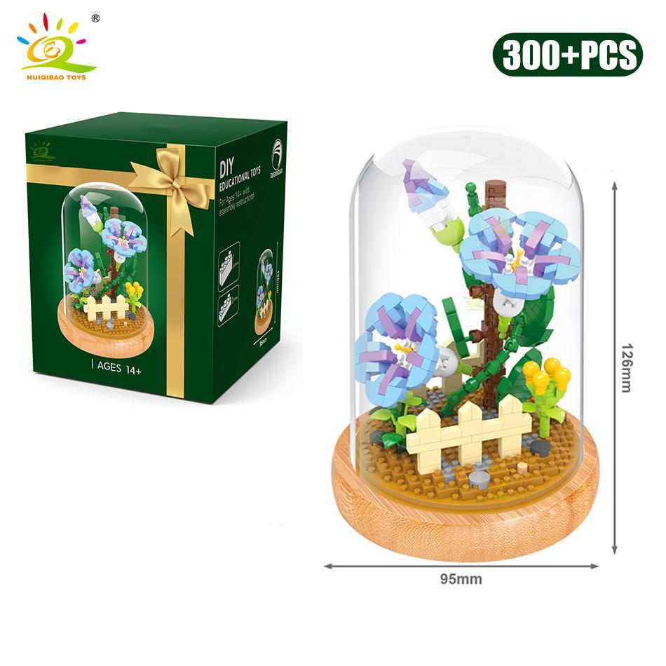 Цветок розы и хризантемы в горшках, строительные блоки, 3D модель букета, подсолнух, кирпичи, детские игрушки, подарок для девочек-друзей