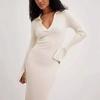 Autumn and Winter Women's Long Sleeve Dress Knitted Deep V Sweater Long Dress