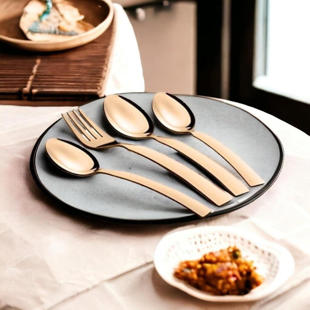 Набор столовых приборов Allie из 18 предметов из нержавеющей стали розового золота с коробкой из кожзаменителя (6 обеденных ложек, 6 обеденных вилок, 6 чайных ложек)