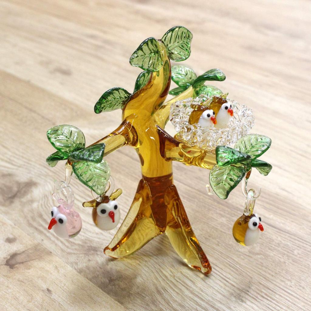Four Cart Cute Handmade Glass Owl Nest Tree