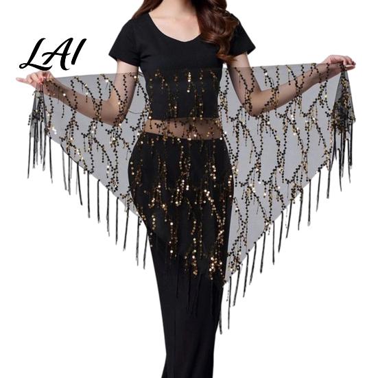 Adjustable Tassel Skirt Women's Belly Dancing Belt with Tassels & Sequins Colorful Waist Chain Triangle Dance Hip Scarf for Stage Performance