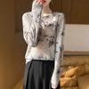 Spring and Autumn New Crew Neck Ink Printing Loose Long Sleeve Inner Fashion Butterfly Printing Long Sleeve Knitted Sweater