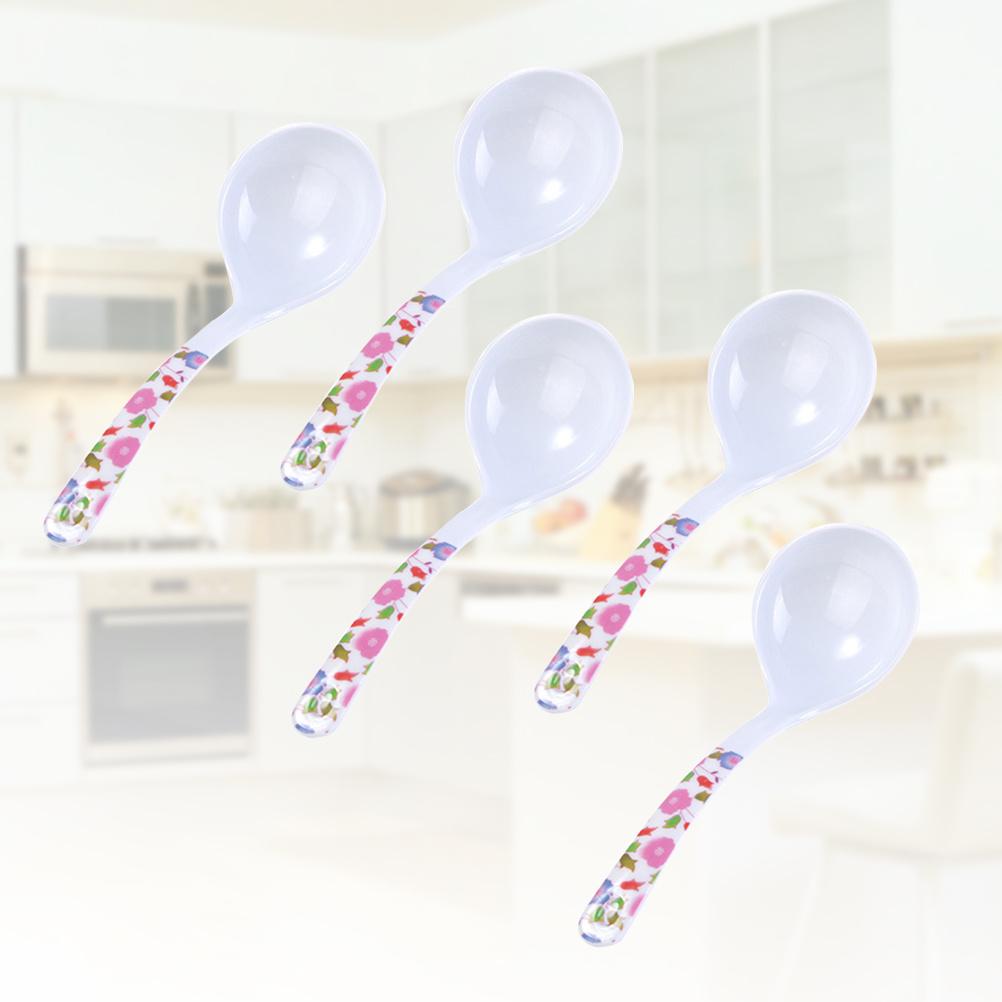 5 pcs Large Plastic Soup Spoon Imitation Ceramic Long Handle Bpa Utensil For Soup Porridge Rice Ladle Scoop4