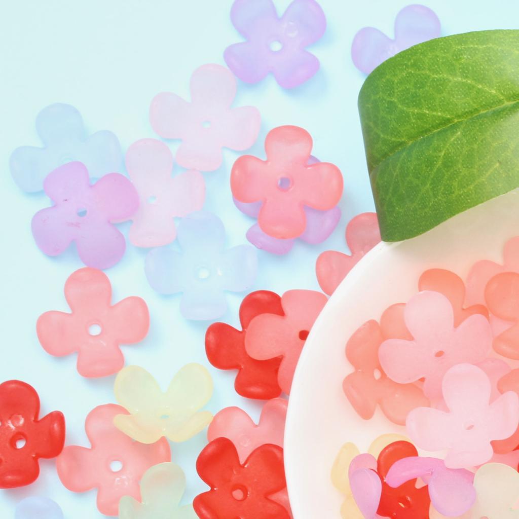 Unisex Fashion Acrylic 4-petal Flower Frosted Materials Floret Receptacle Fashion 15mm Handmade Warm Color Bracelet Necklace 100pcs Beads