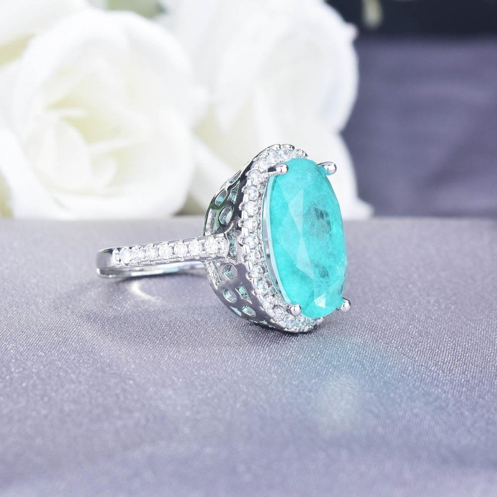 Women Simulated Paraiba Gemstone Open Ring Big Egg Shape Engagement Jewelry