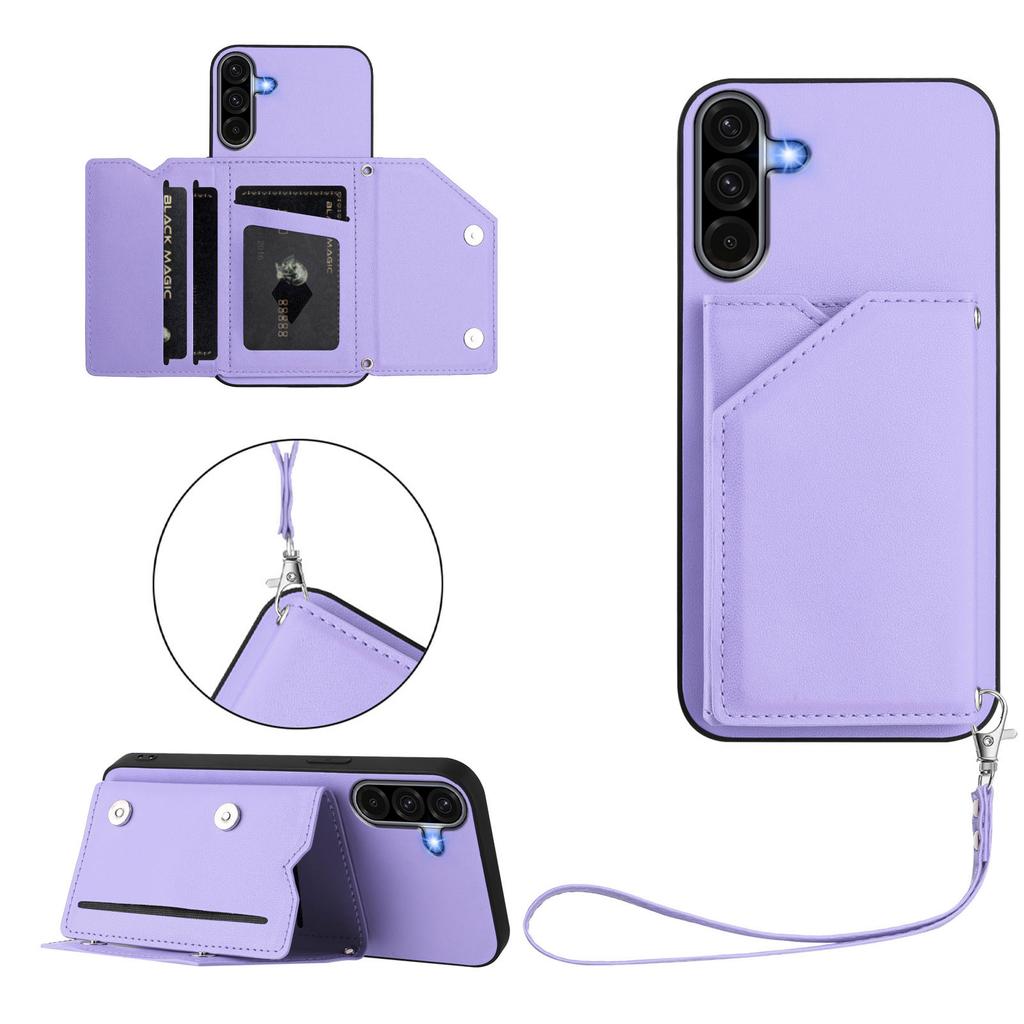For Samsung Galaxy A36 5G Case Card Holder Kickstand Skin-Touch Phone Cover with Wrist Strap