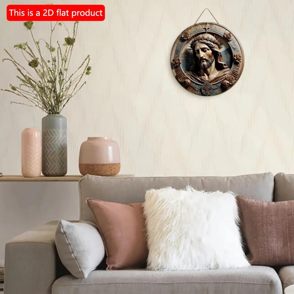 1 шт. 2d плоская деревянная винтажная уникальная художественная круглая деревянная вывеска с изображением Иисуса Христа - 20 см для дома, гостиной, офиса, бара, кафе, гаража, праздничного украшения