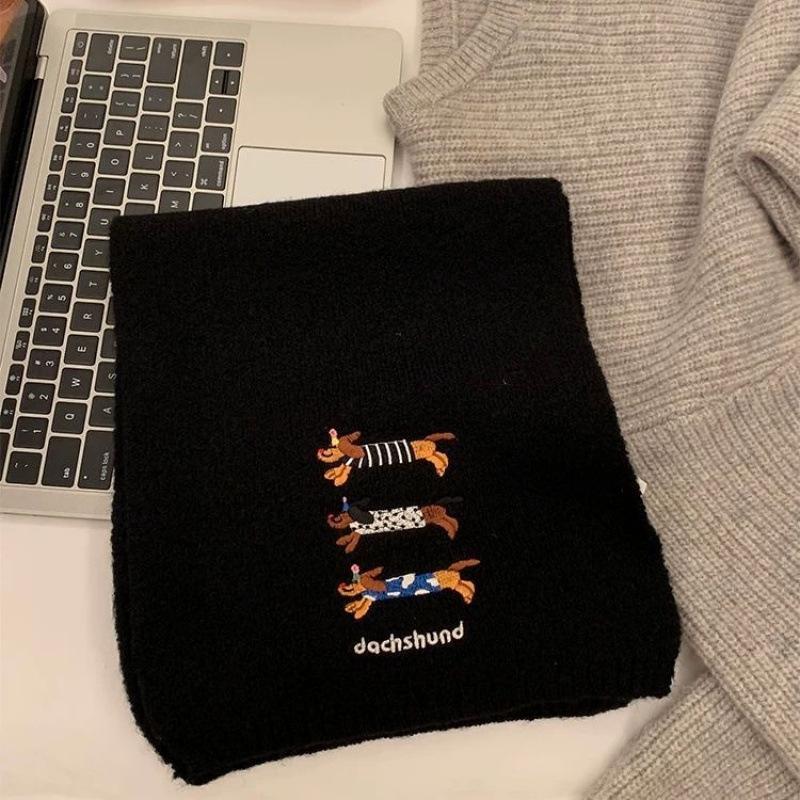 Милый щенок Новый вязаный Шарф из шерсти с вышивкой трех такс для женщин на осень и зиму Мягкий и универсальный