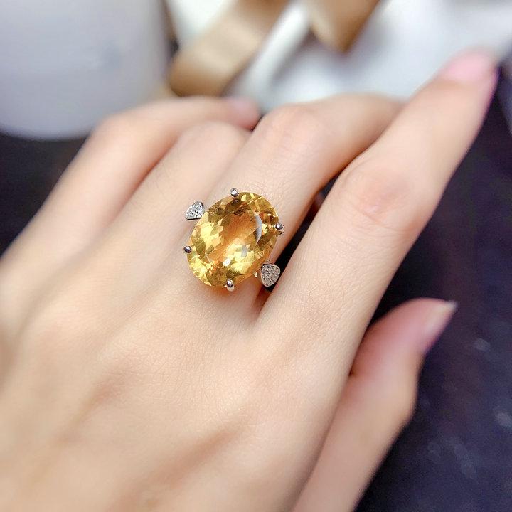 Yellow Citrine Imitation Diamond Ring - Women's Open Gem, Large Particle, Dazzling Design