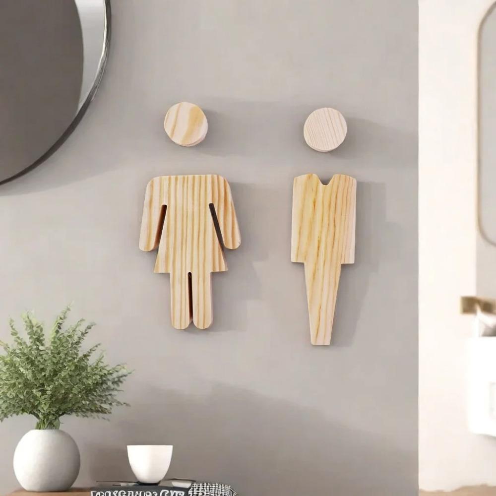 1 Pair Solid Wood Bathroom Sign Men's and Women's WC Door Sign Restroom Sign  Toilet Door Decoration