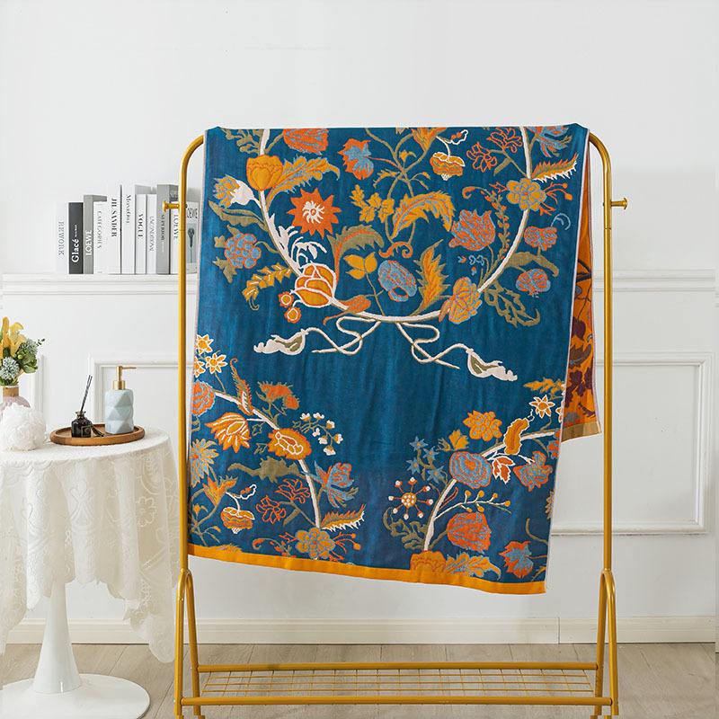 90 X180cm Absorbent Quick Drying Floral Large Bath Towels 4 Layer Gauze Towel Cotton Blanket Boho Jacquard Air Conditioning Thin Comforter Blanket 1pc