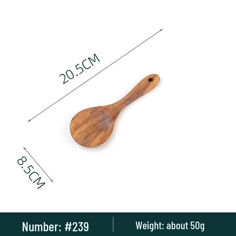 Teak Acacia Wood Kitchen Utensil Set: Spatula, Spoon, Ladle, Turner, Long Handle Rice Spoon