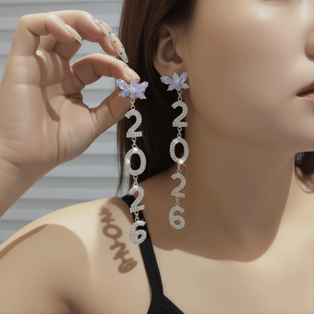 Rhinestone 2026 Stud Earrings Aesthetic Rhinestone Earrings Vintage New Year Earrings Girls