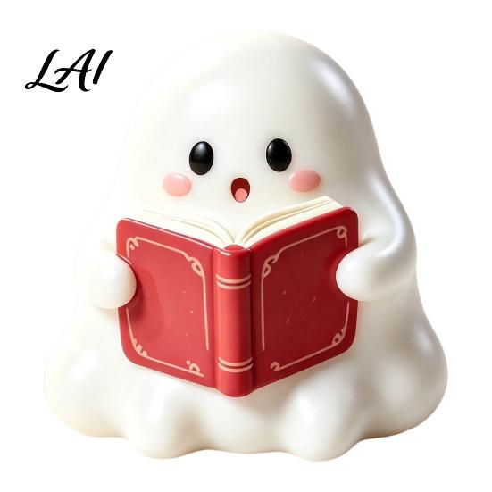 Small Ghost Sculpture Halloween Resin Figurine Creepy Witch Hat Statue Desktop Statue Pumpkin Reading Ornament for Holiday Party Decoration Figurine
