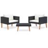 3-piece Garden Set with Cushions - Black - 76 X 67 X 60 Cm