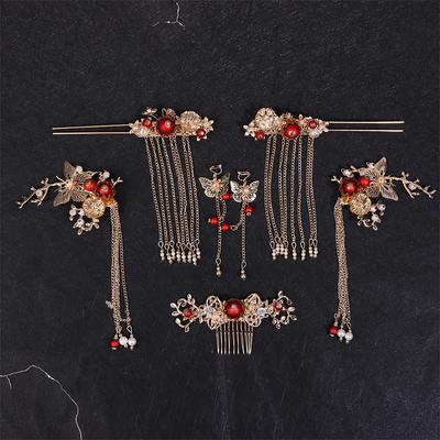 7 шт./компл. женские аксессуары для волос Xiuhe, китайские свадебные аксессуары для волос Hanfu, набор аксессуаров для волос с кисточками