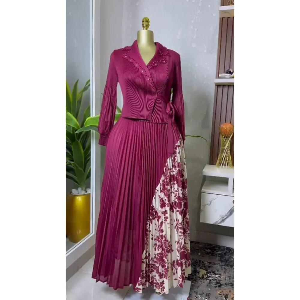 Новое плиссированное платье А-силуэта, элегантный костюмный воротник, средняя длина, утягивающая талия, стройнящая женская юбка со складками