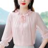 Женская летняя рубашка из шифона с рукавом пять четвертей, однотонный дизайн, женская блузка с завязкой
