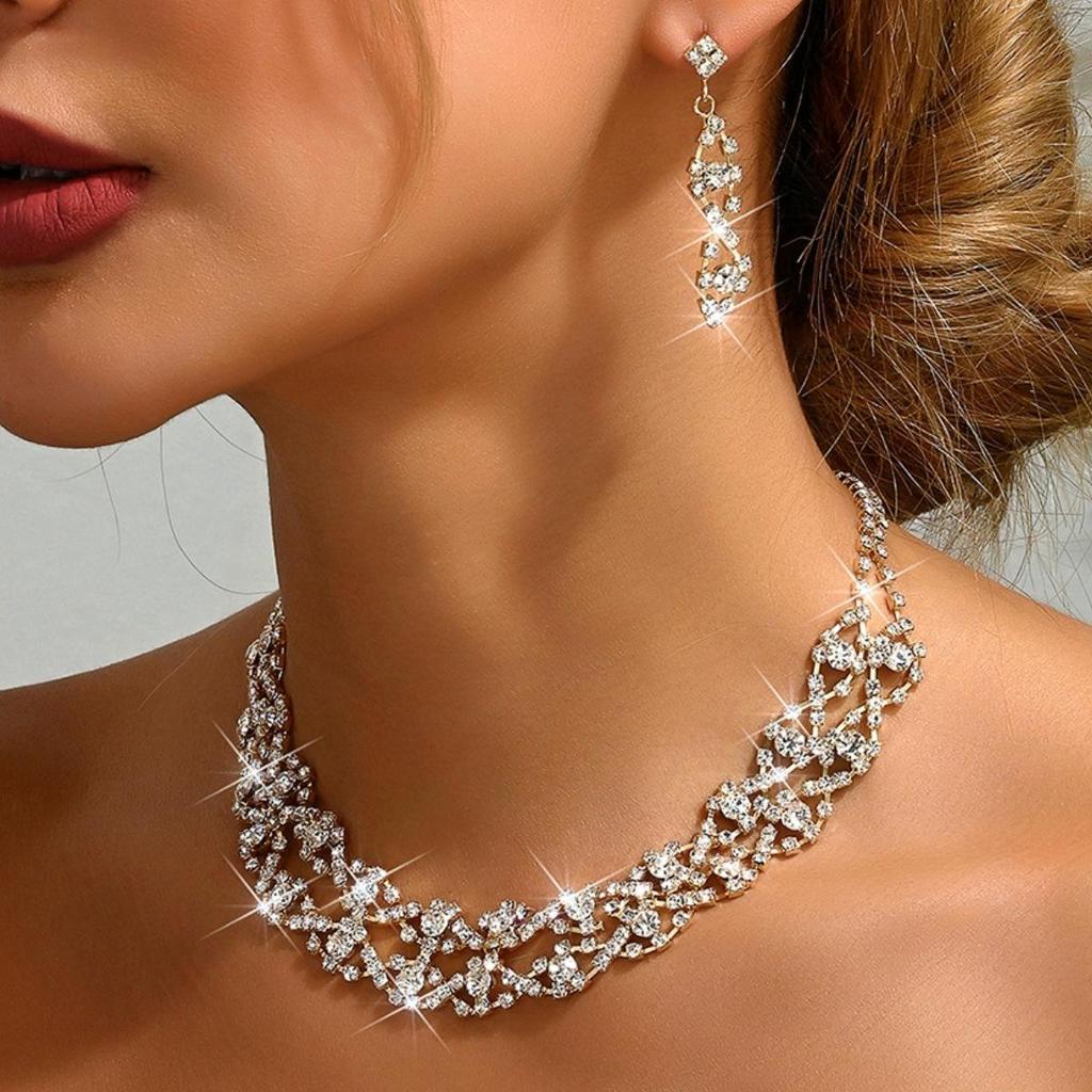Роскошный набор колье и серег со стразами премиум-класса для невесты