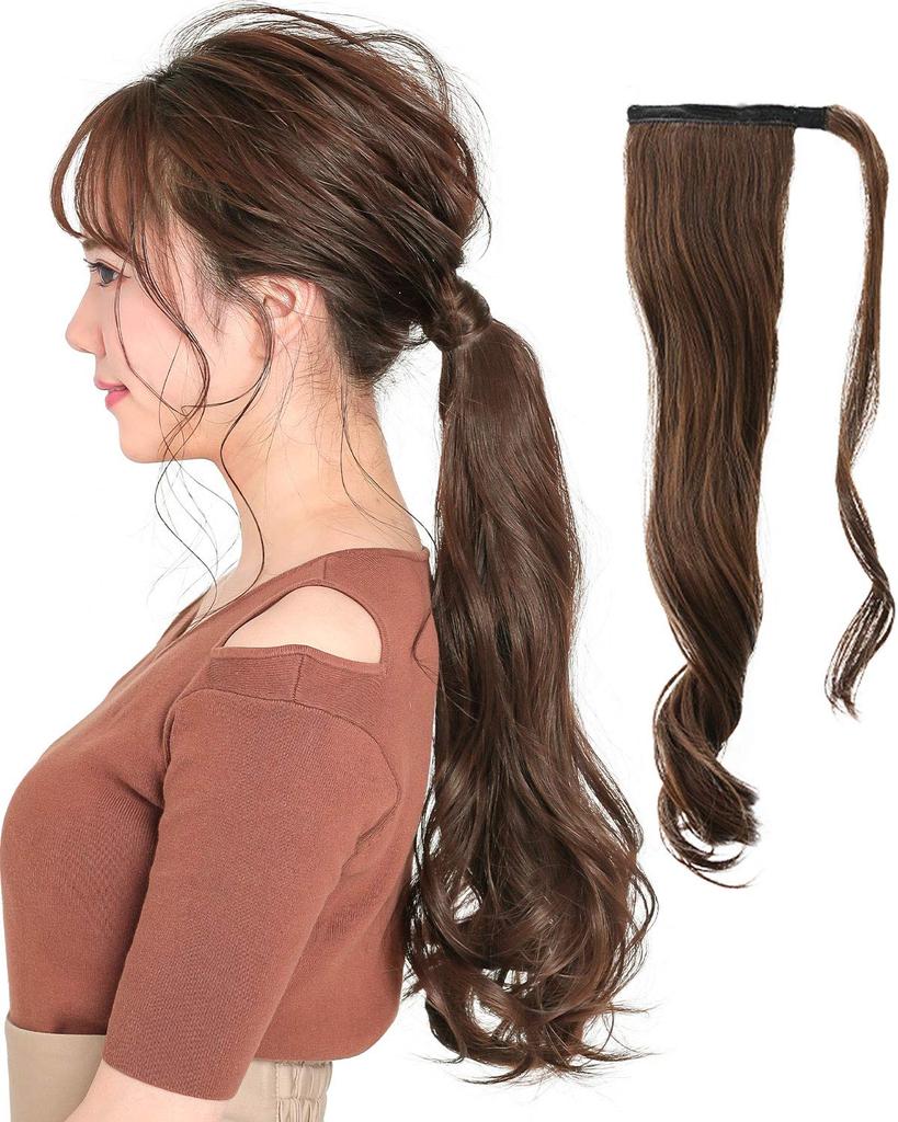 AQUADOLL Ponytail Wig, Mixed Style, Long Curly, Magic Ponytail with Velcro, Ponytail Arrangement, Point Wig, MBK. Matte Black, wgt806-A-MBK