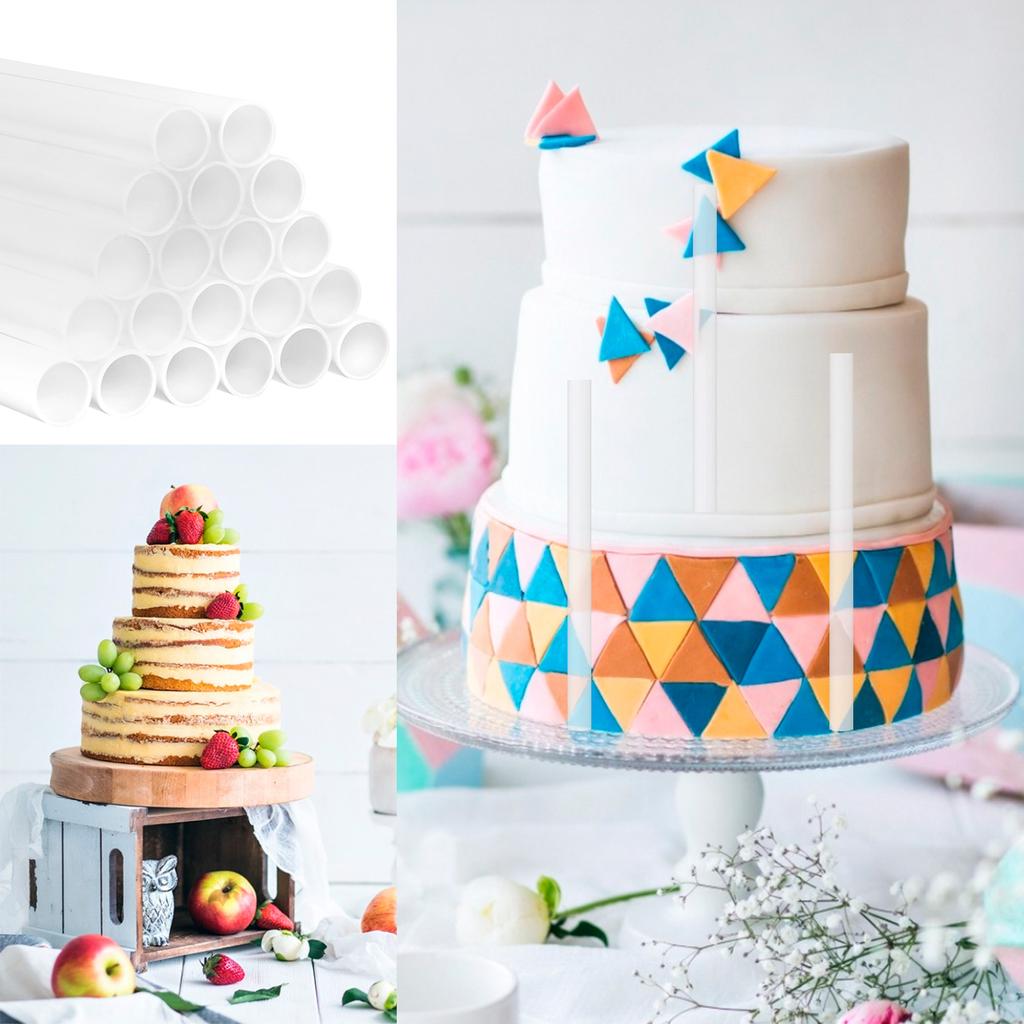20Pcs White Plastic Cake Dowel Rods Cake Sticks for Tiered Cake Construction and Stacking Supporting Cake Round Dowels Straws
