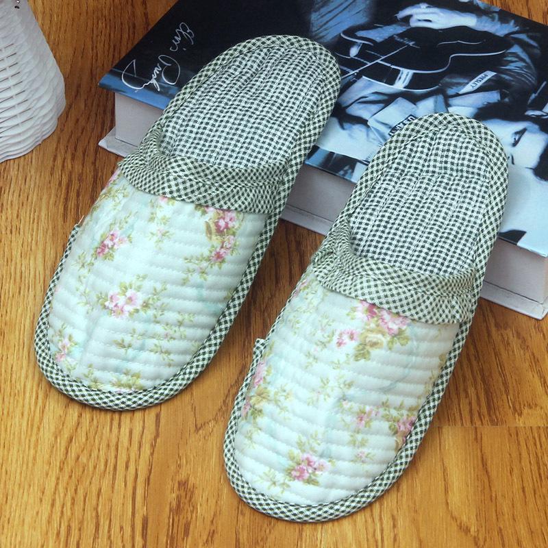 Пасторальные женские стеганые хлопковые тапочки: Мягкие, Бесшумные, Дышащие, С закрытым носком, Тонкая подошва