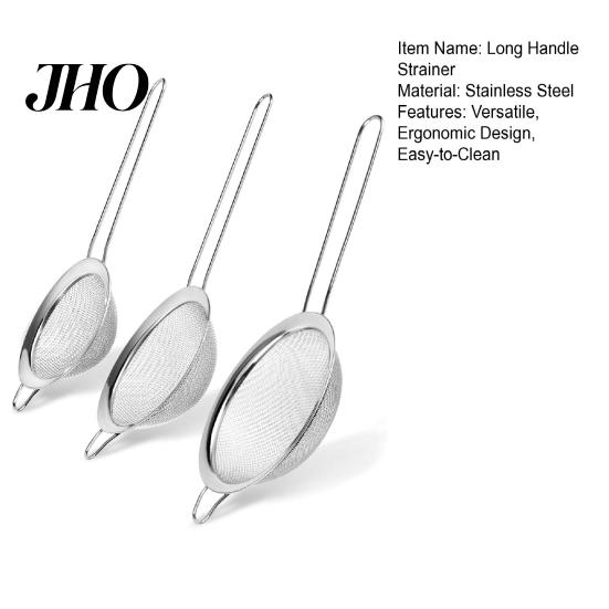 Corrosion Resistant Strainer Stainless Steel Fine Mesh Set Multi-Size Kitchen Sifter for Flour Oil Double Rivet & Juice Long Handle Dishwasher
