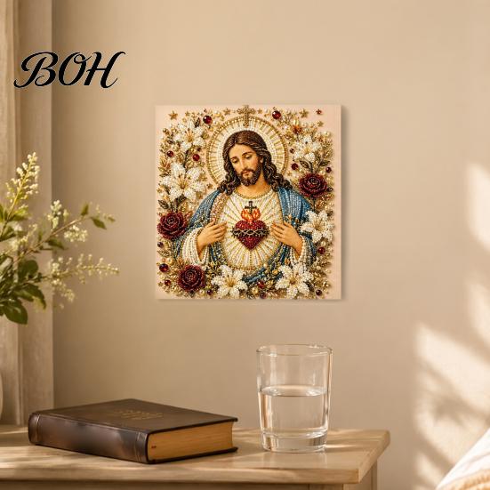 Decorative Balcony Pieces DIY Jesus Pearl Art Kit, Diamond Painting for Adults, Christian Mosaic Colorful Crafting Materials Craft Christ Gem Crafts,